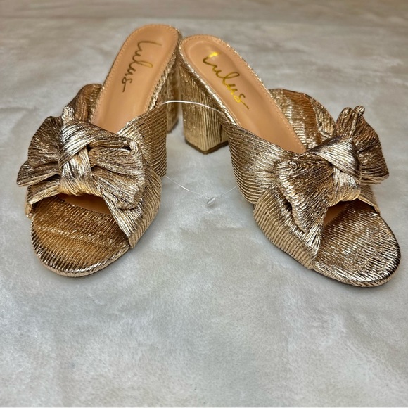 Lulus Bow Rose Gold Metallic Chunky Heel Size 8 - Picture 2 of 10